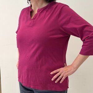 🎁 Sale! 🎁 L.L.Bean Tee, Three-Quarter-Sleeve Splitneck Tunic, Dk Cranberry, 1X